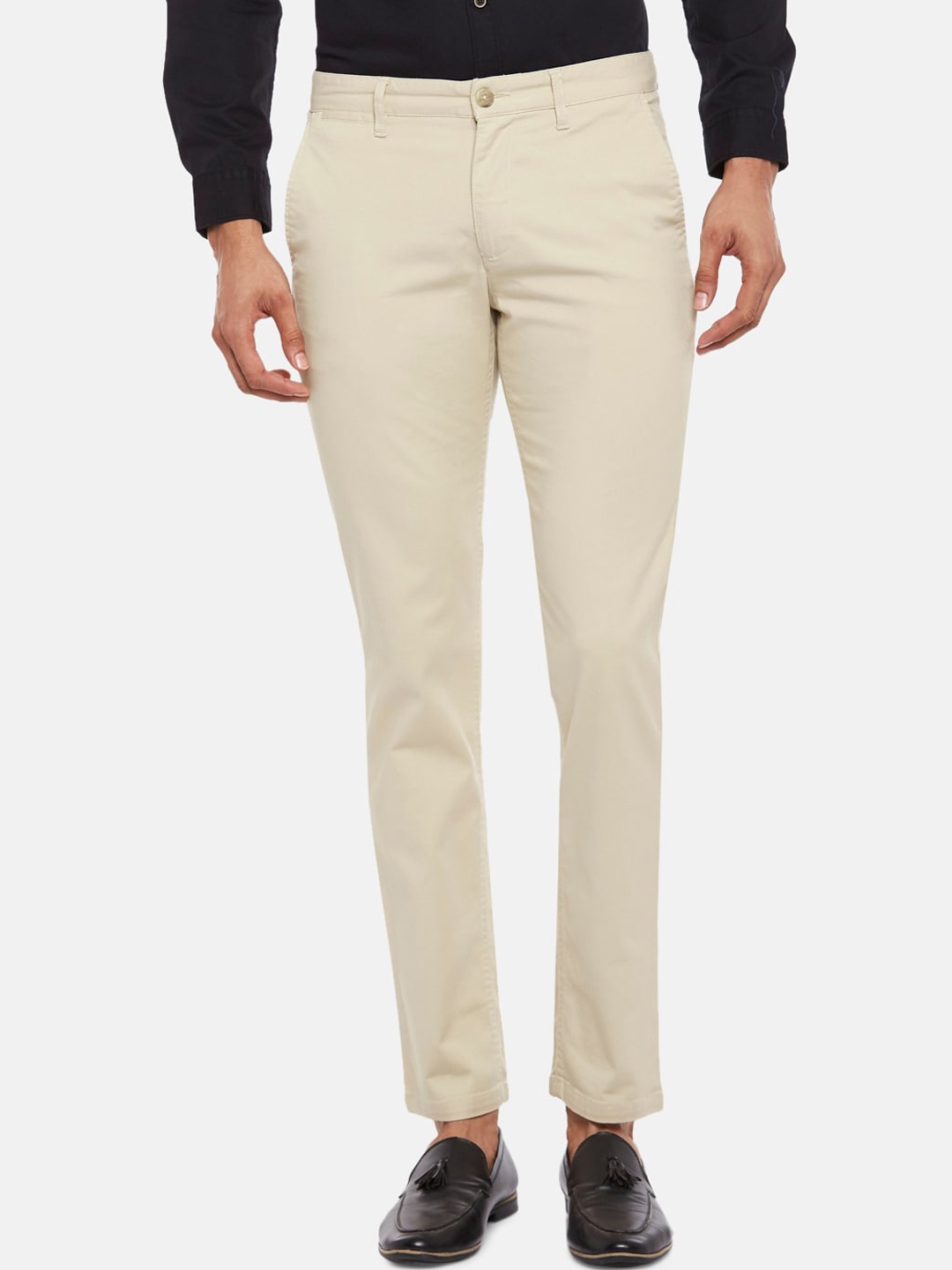 

BYFORD by Pantaloons Men Beige Slim Fit Low-Rise Formal Trousers