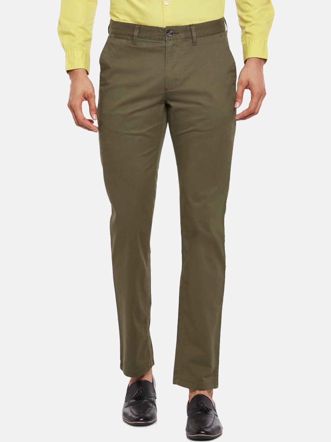 

BYFORD by Pantaloons Men Green Slim Fit Low-Rise Chinos Trousers