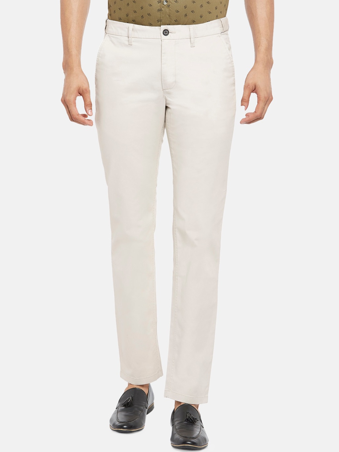 

BYFORD by Pantaloons Men Beige Slim Fit Low-Rise Trousers