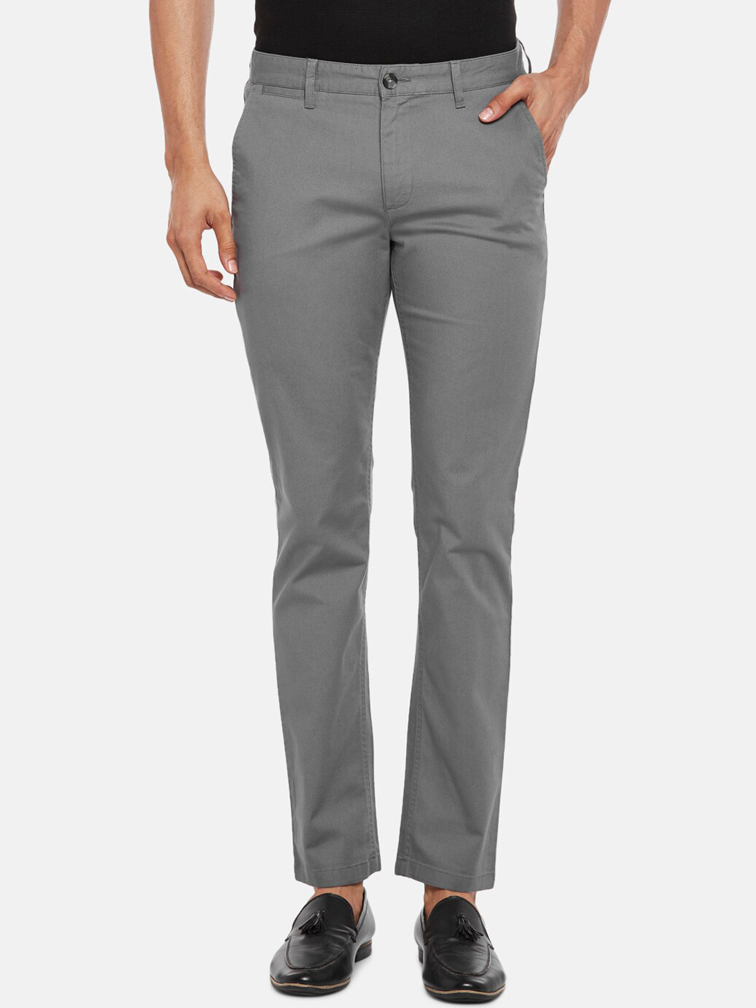 

BYFORD by Pantaloons Men Grey Slim Fit Low-Rise Trousers