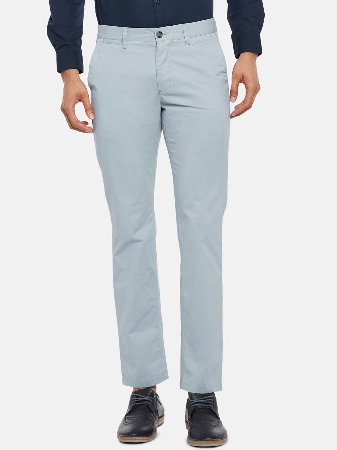 

BYFORD by Pantaloons Men Grey Slim Fit Low-Rise Formal Trousers