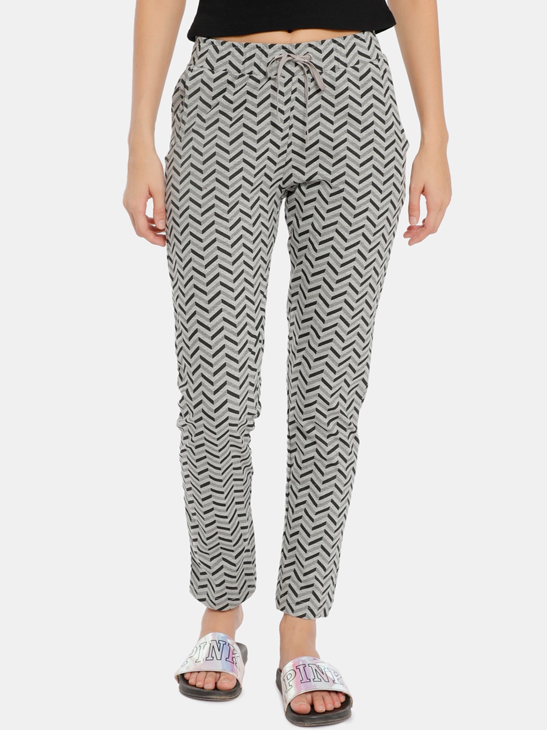 

Sugr Women Grey Cotton Chevron Print Track Pants