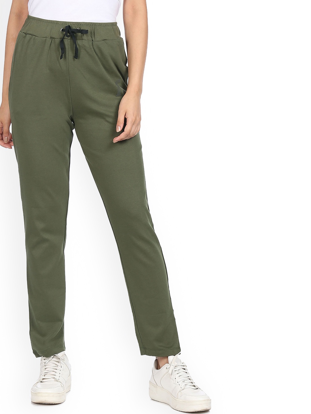 

Sugr Women Olive Green Drawstring Waist Solid Track Pants