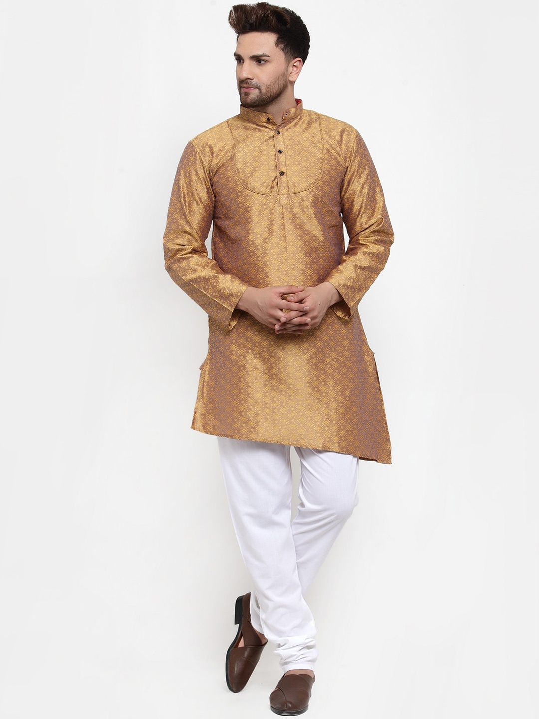 

KLOTTHE Men Gold-Toned Woven Design Kurta