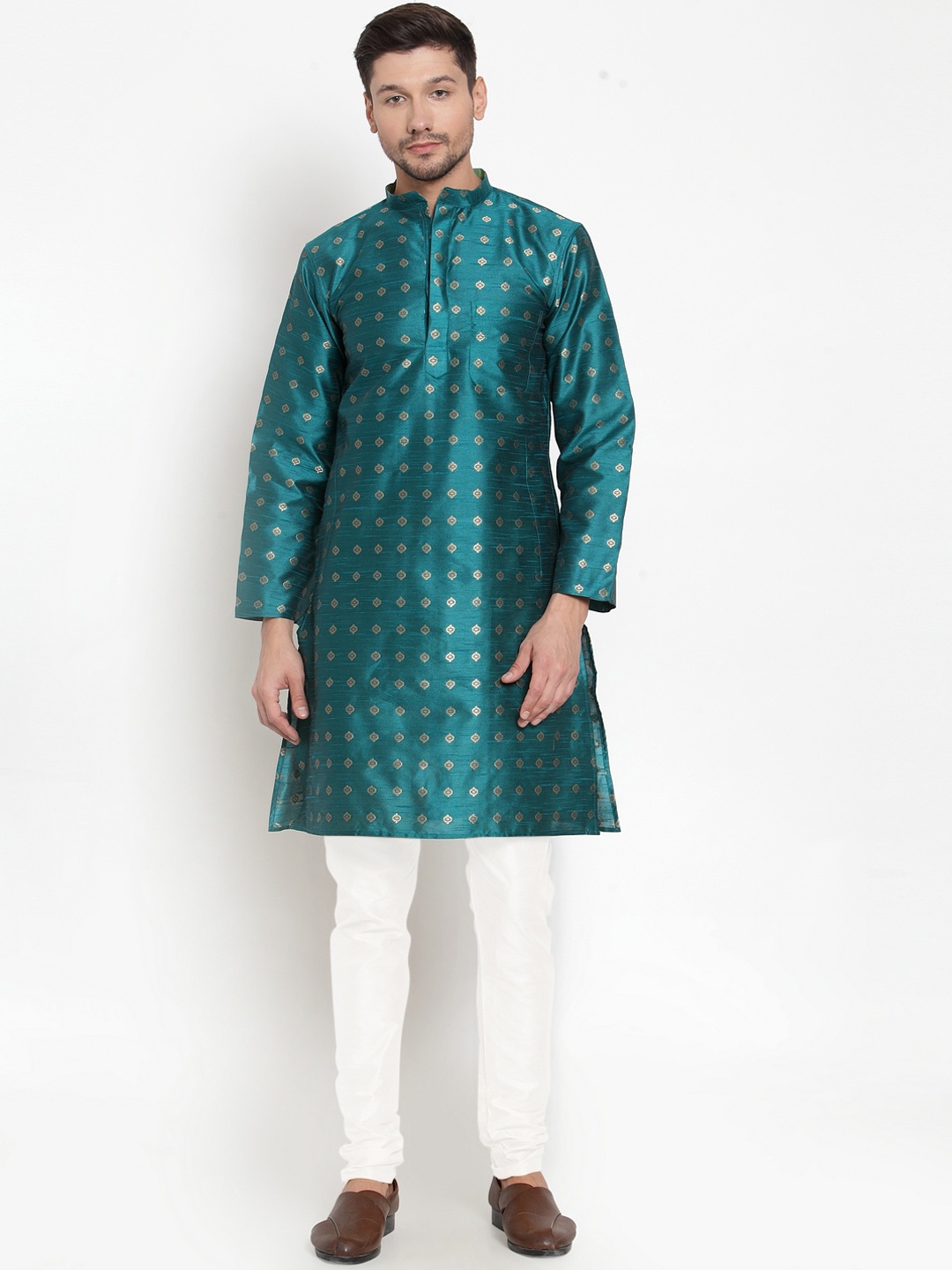 

KLOTTHE Men Green & Gold-Toned Ethnic Motifs Kurta