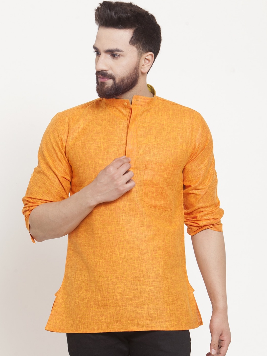 

KLOTTHE Men Orange Cotton Short Kurta