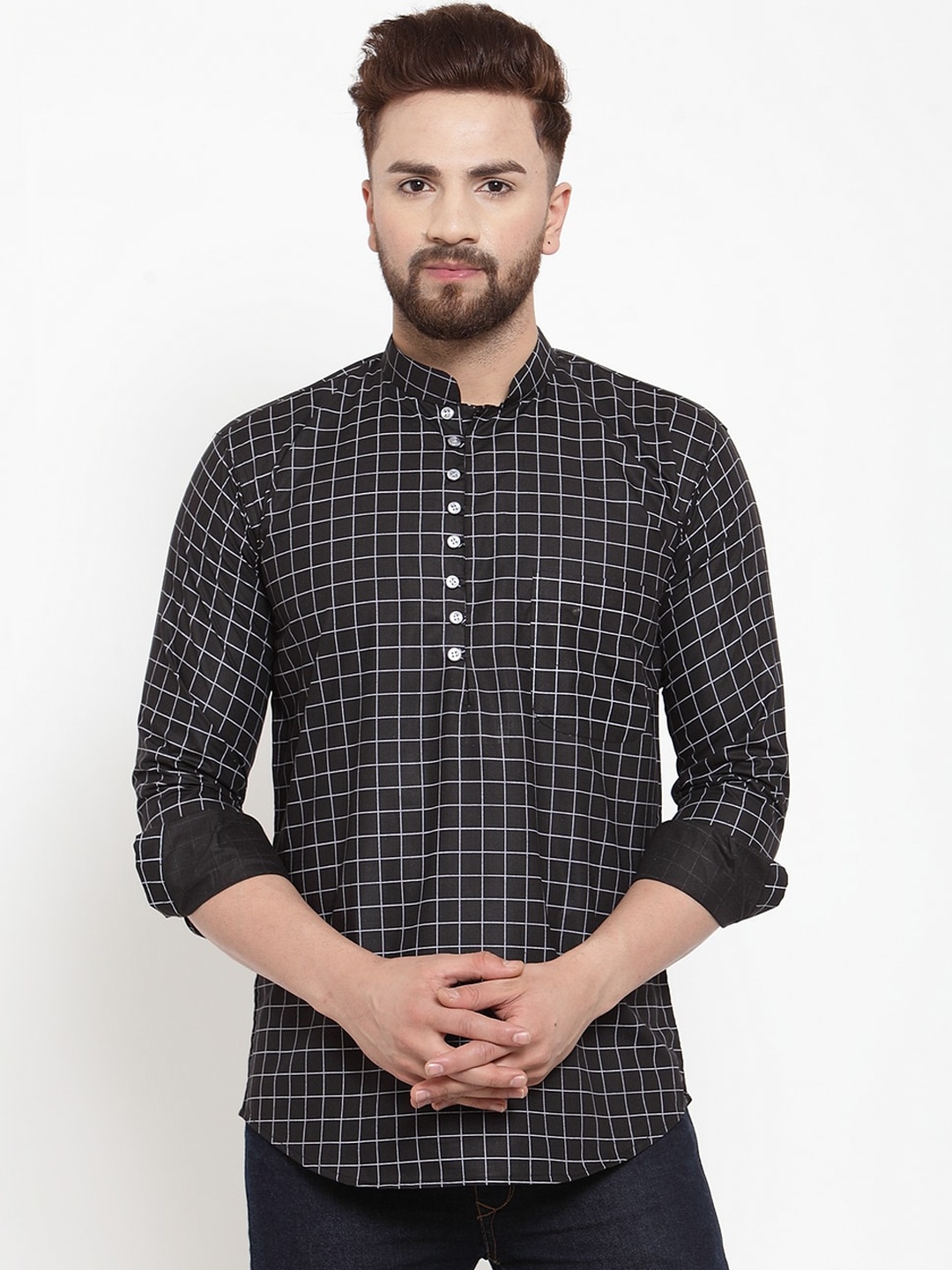 

KLOTTHE Men Black Checked Kurta