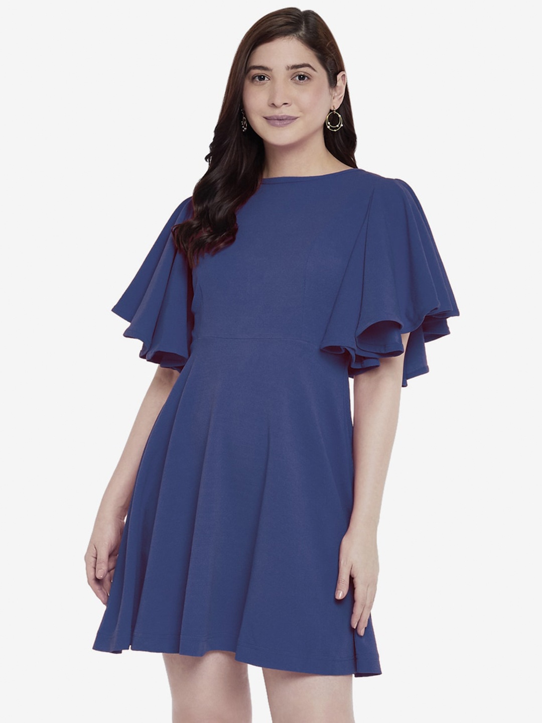 

Emmyrobe Navy Blue Flutter Sleeve Skater Dress