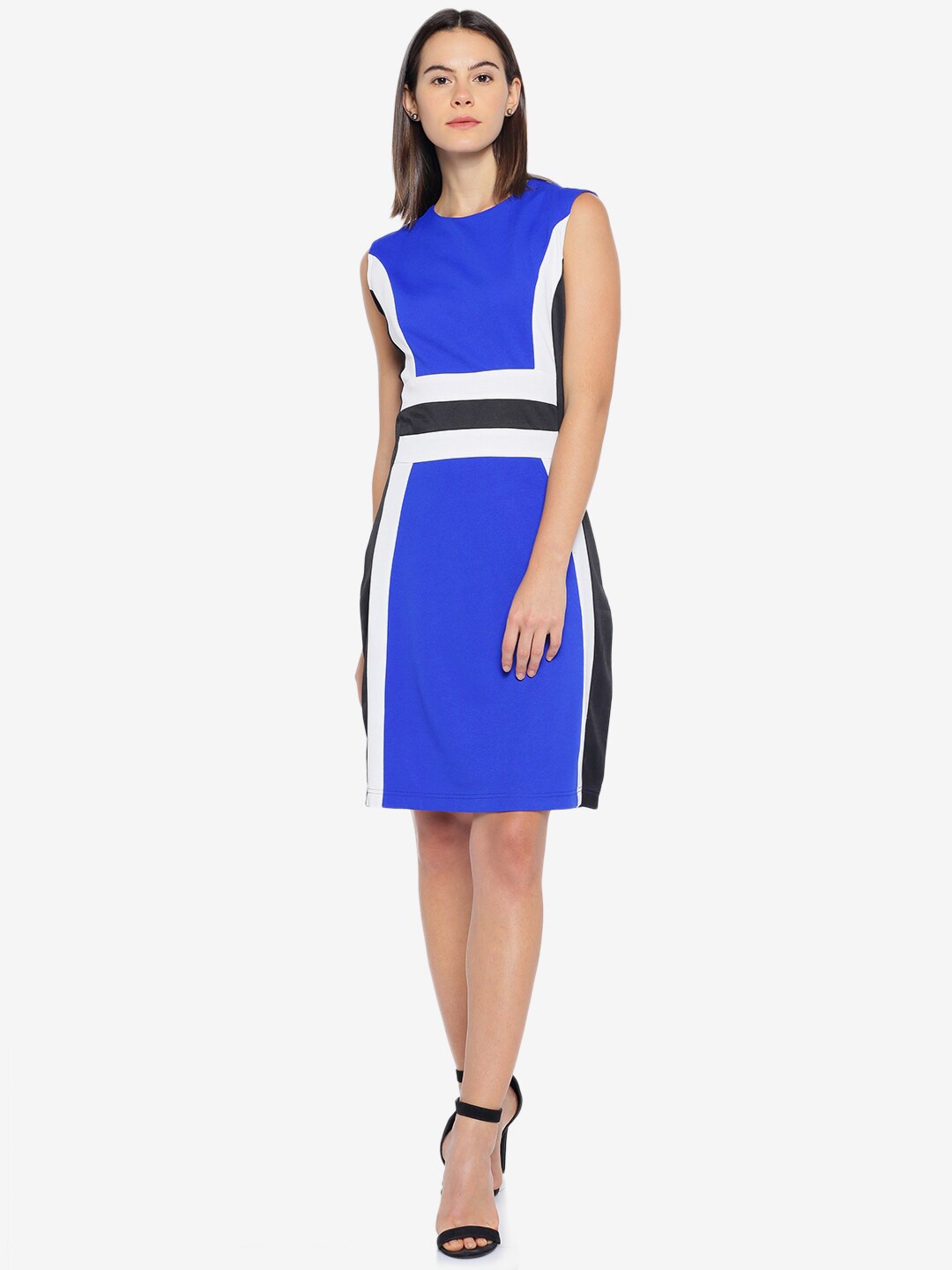 

Emmyrobe Blue & White Colourblocked Sheath Dress