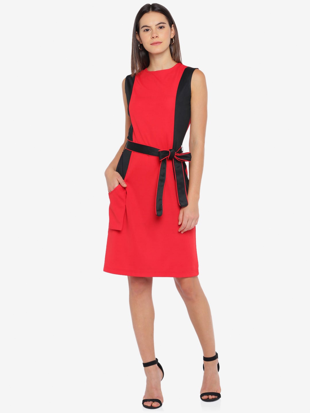 

Emmyrobe Red & Black Colourblocked A-Line Dress