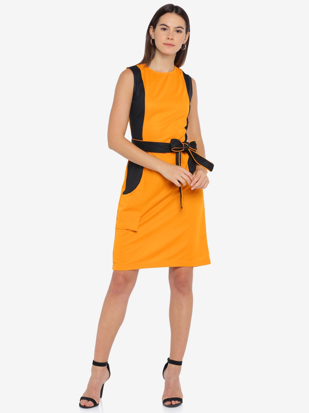 

Emmyrobe Woman Orange Colour Blocked Sheath Dress