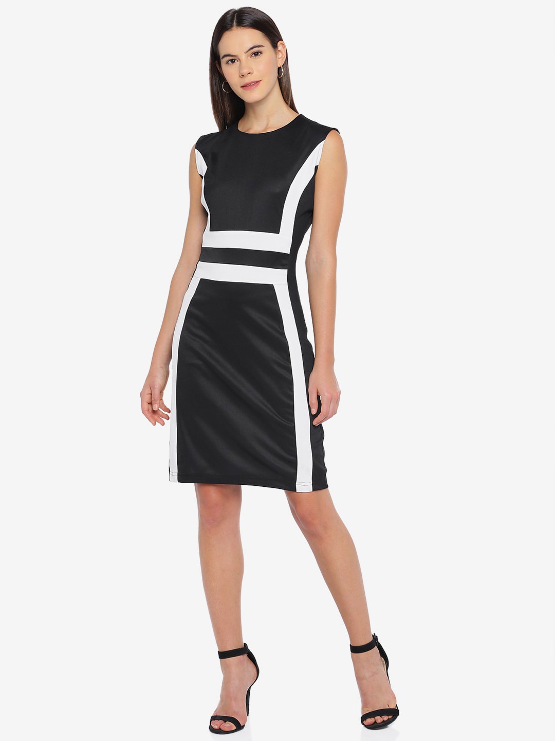 

Emmyrobe Black Colourblocked Sleeveless Color Block Sheath Dress