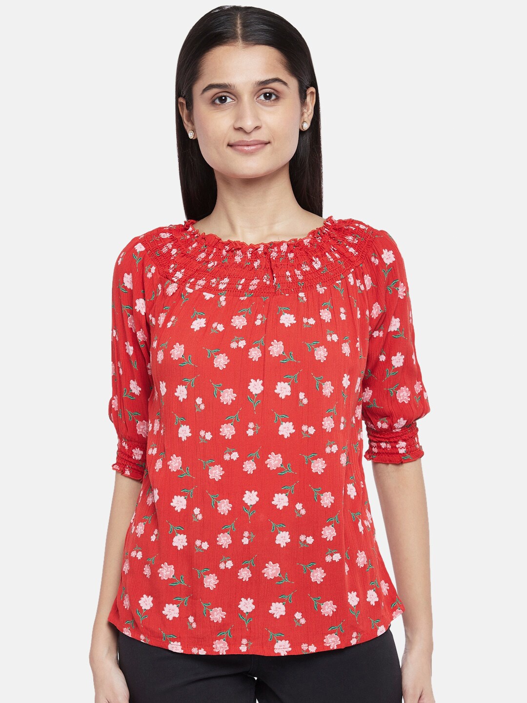

Honey by Pantaloons Red Floral Regular Top