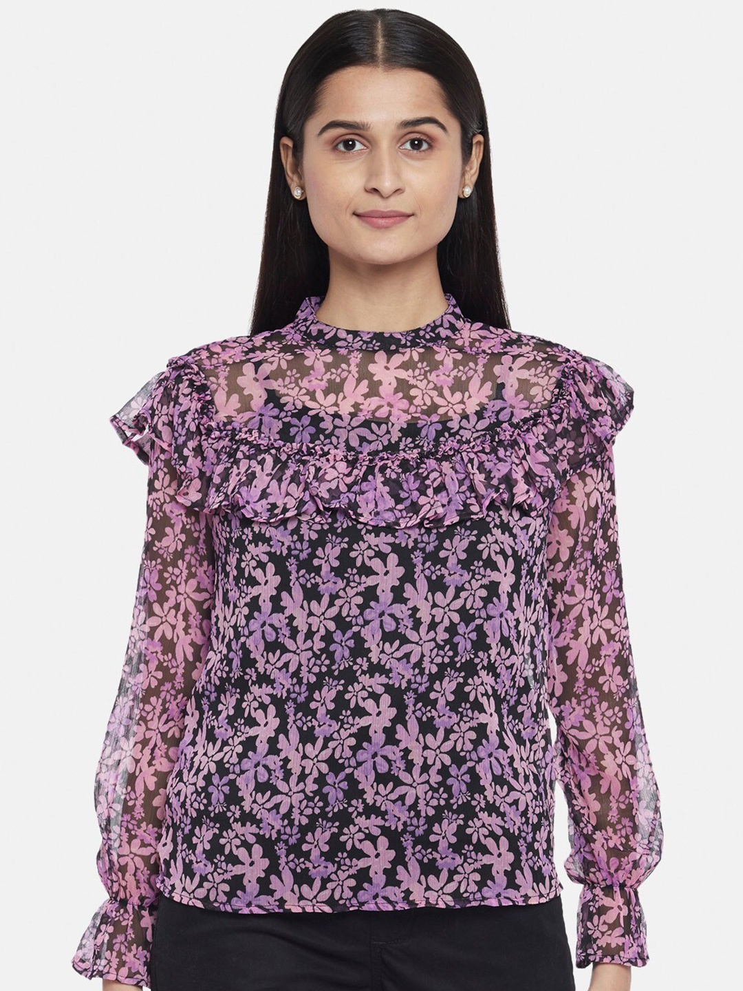 

Honey by Pantaloons Purple Floral Blouson Top