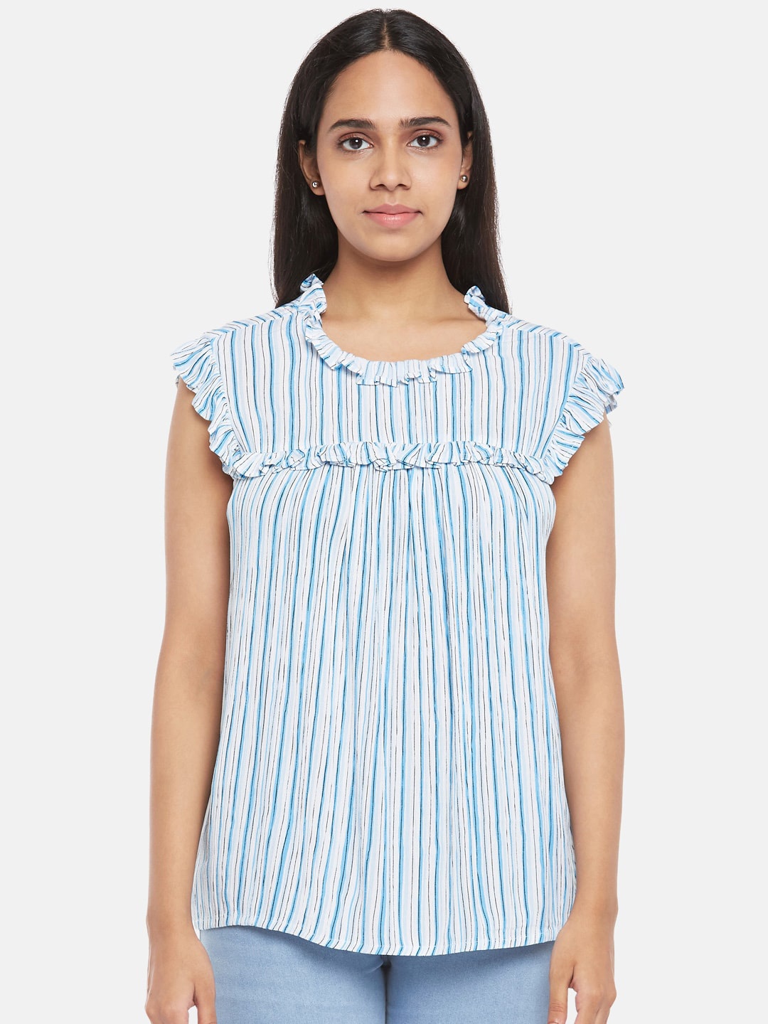 

Honey by Pantaloons White Striped Regular Top