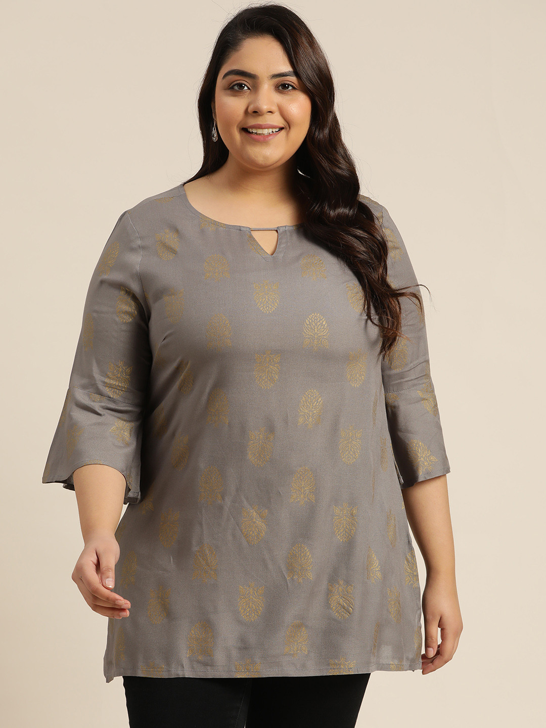 

Sztori Women Charcoal Grey Ethnic Motifs Printed Plus Size Kurti