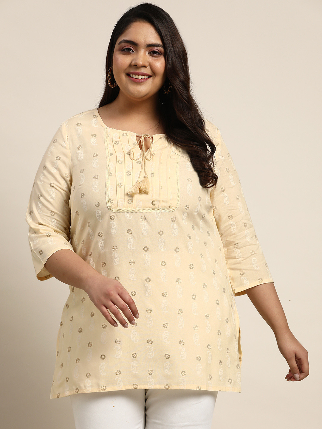 

Sztori Women Plus Size Cream-Coloured Ethnic Motifs Printed Kurti