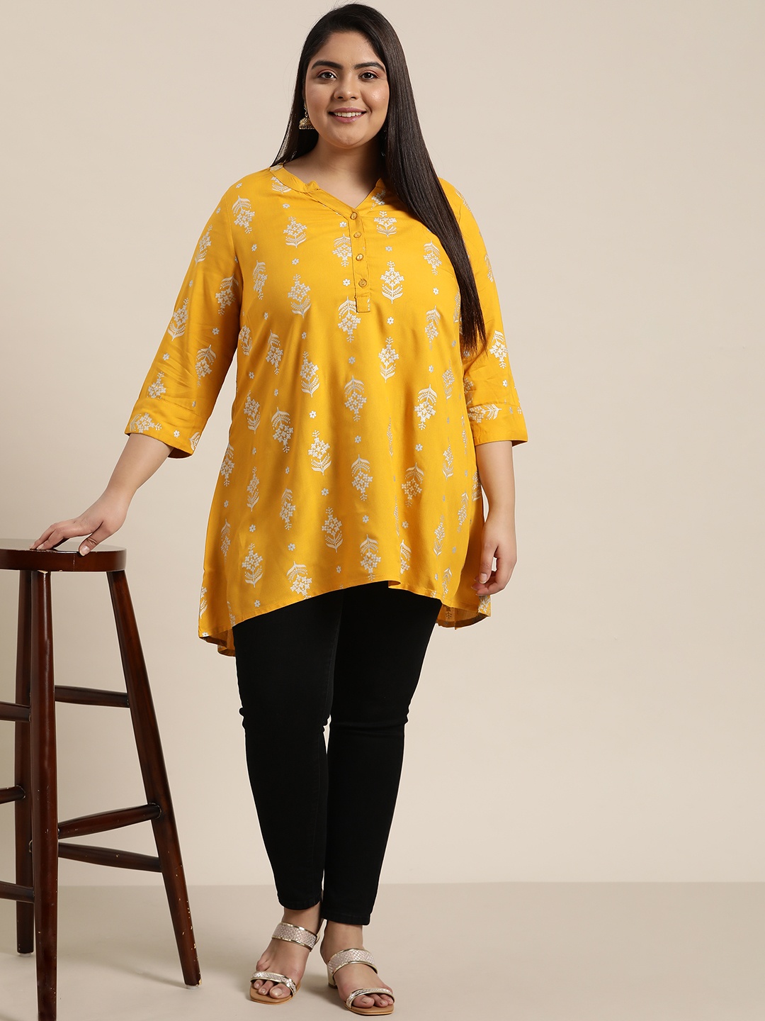 

Sztori Women Plus Size Mustard Yellow Ethnic Motifs Printed Kurti