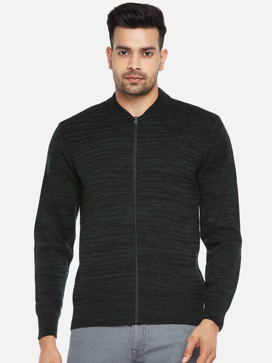 

BYFORD by Pantaloons Men Green Ribbed Acrylic Cardigan