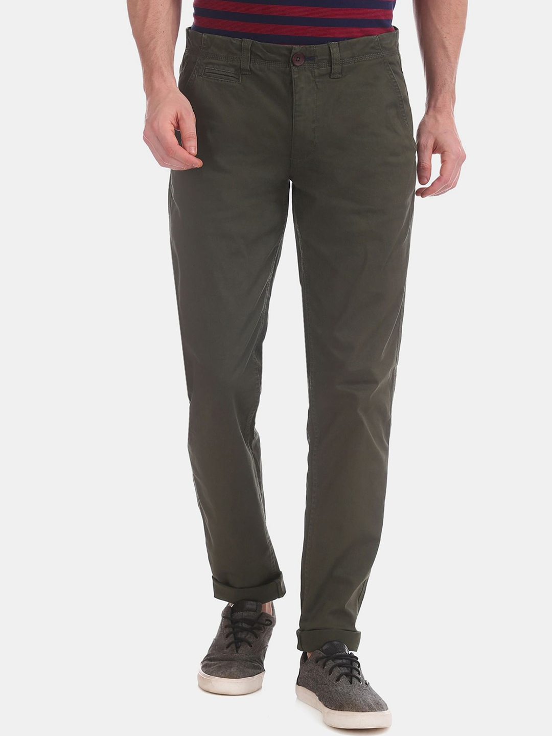 

Cherokee Men Olive Green Slim Fit Solid Cotton Trousers