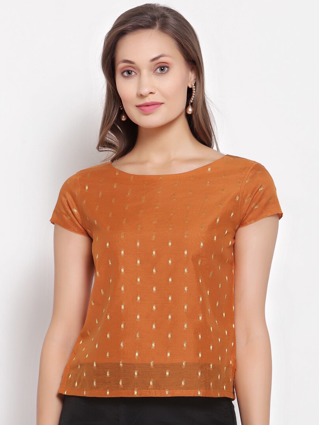 

Desi Weavess Orange Embellished Regular Top