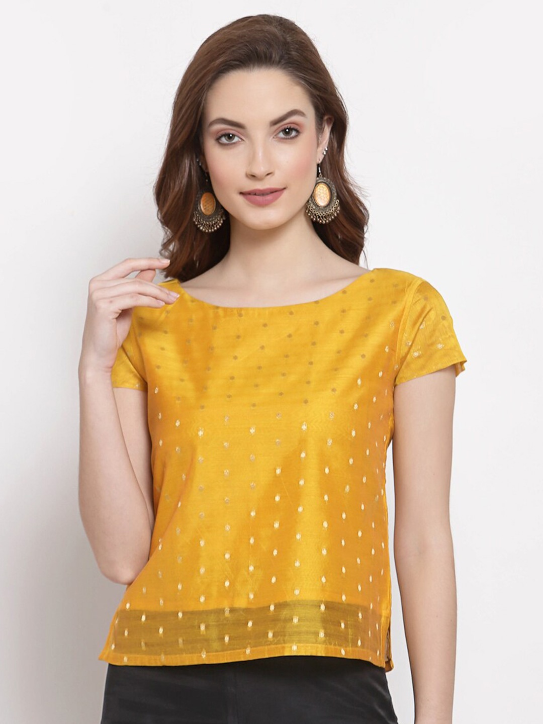 

Desi Weavess Yellow Extended Sleeves Regular Top