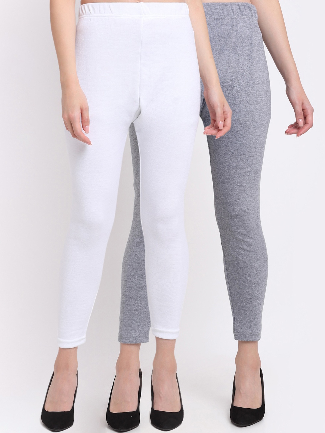 

TAG 7 Women Pack Of 2 Solid Woollen Ankle Length Leggings, Grey