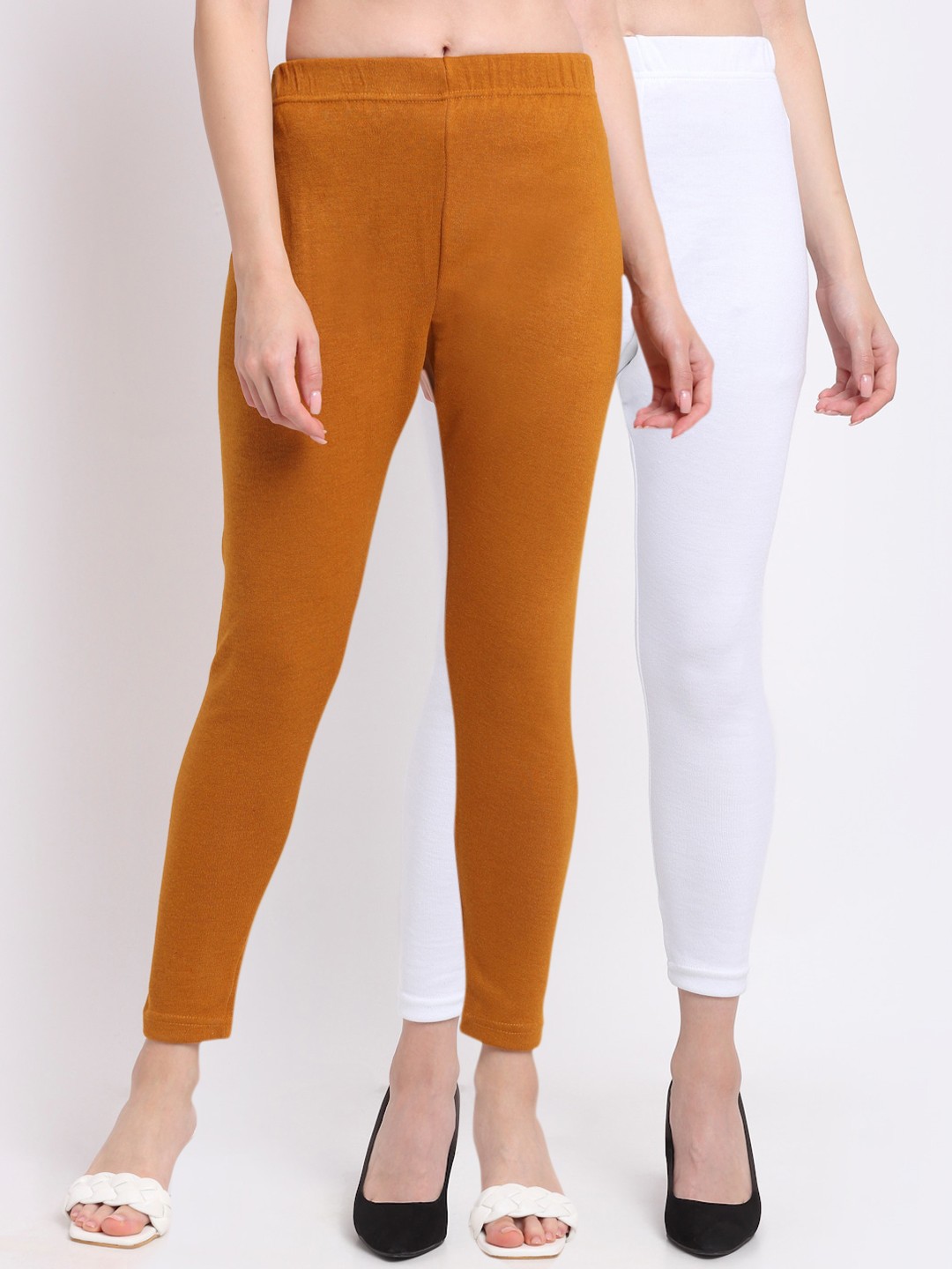 

TAG 7 Women Pack Of 2 Solid Ankle-Length Leggings, Mustard