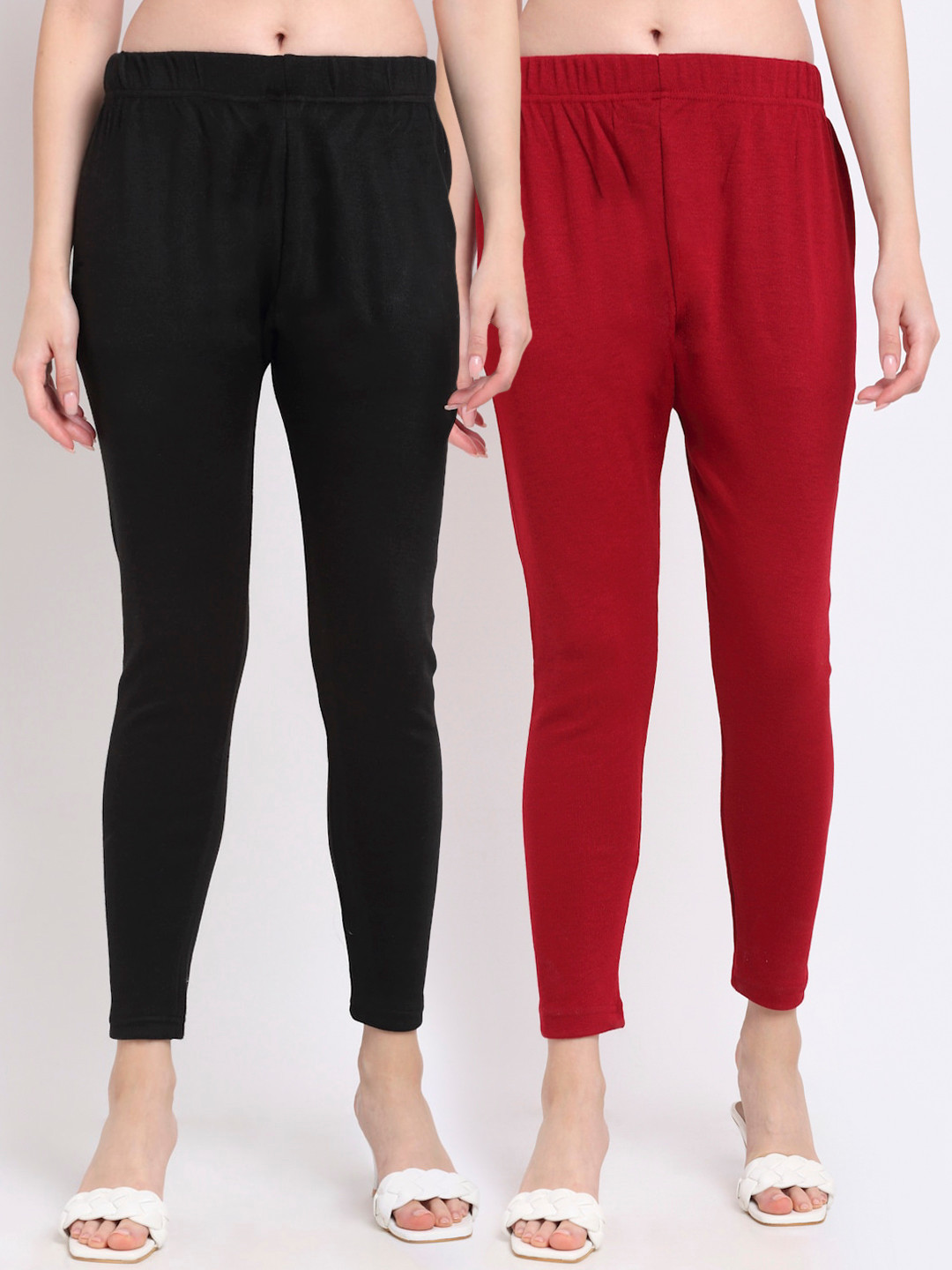 

TAG 7 Women Pack Of 2 Solid Ankle-Length Leggings, Maroon