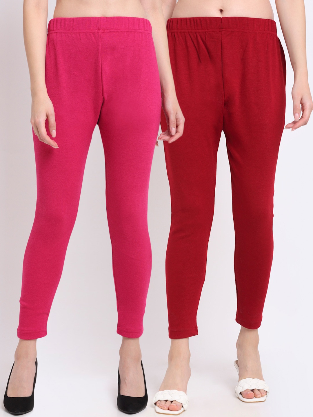 

TAG 7 Women Pack Of 2 Solid Woollen Ankle Length Leggings, Maroon