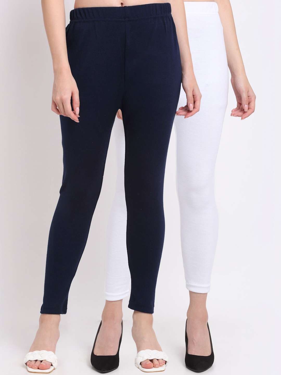 

TAG 7 Women Pack Of 2 Solid Woollen Ankle Length Leggings, Navy blue