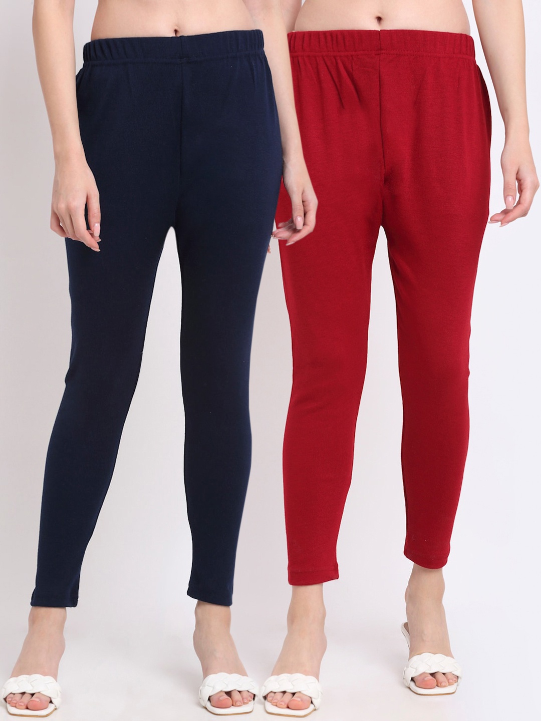 

TAG 7 Women Pack Of 2 Solid Ankle-Length Wool Leggings, Maroon