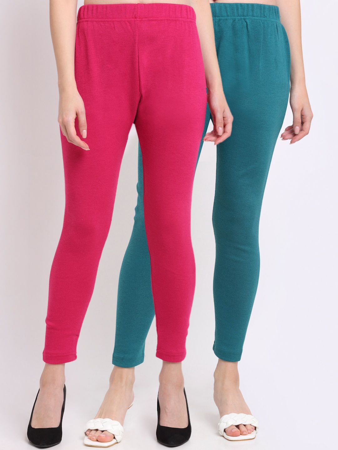 

TAG 7 Women Pack Of 2 Solid Ankle-Length Leggings, Turquoise blue