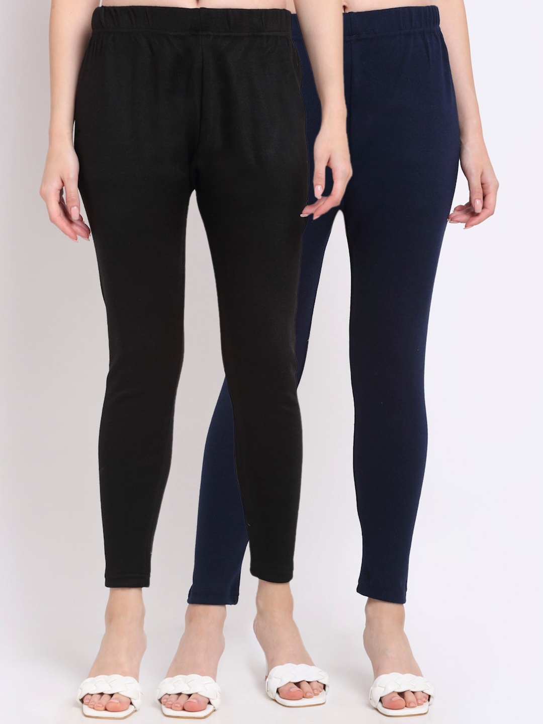 

TAG 7 Women Black & Navy Blue Pack Of 2 Solid Ankle-Length Leggings
