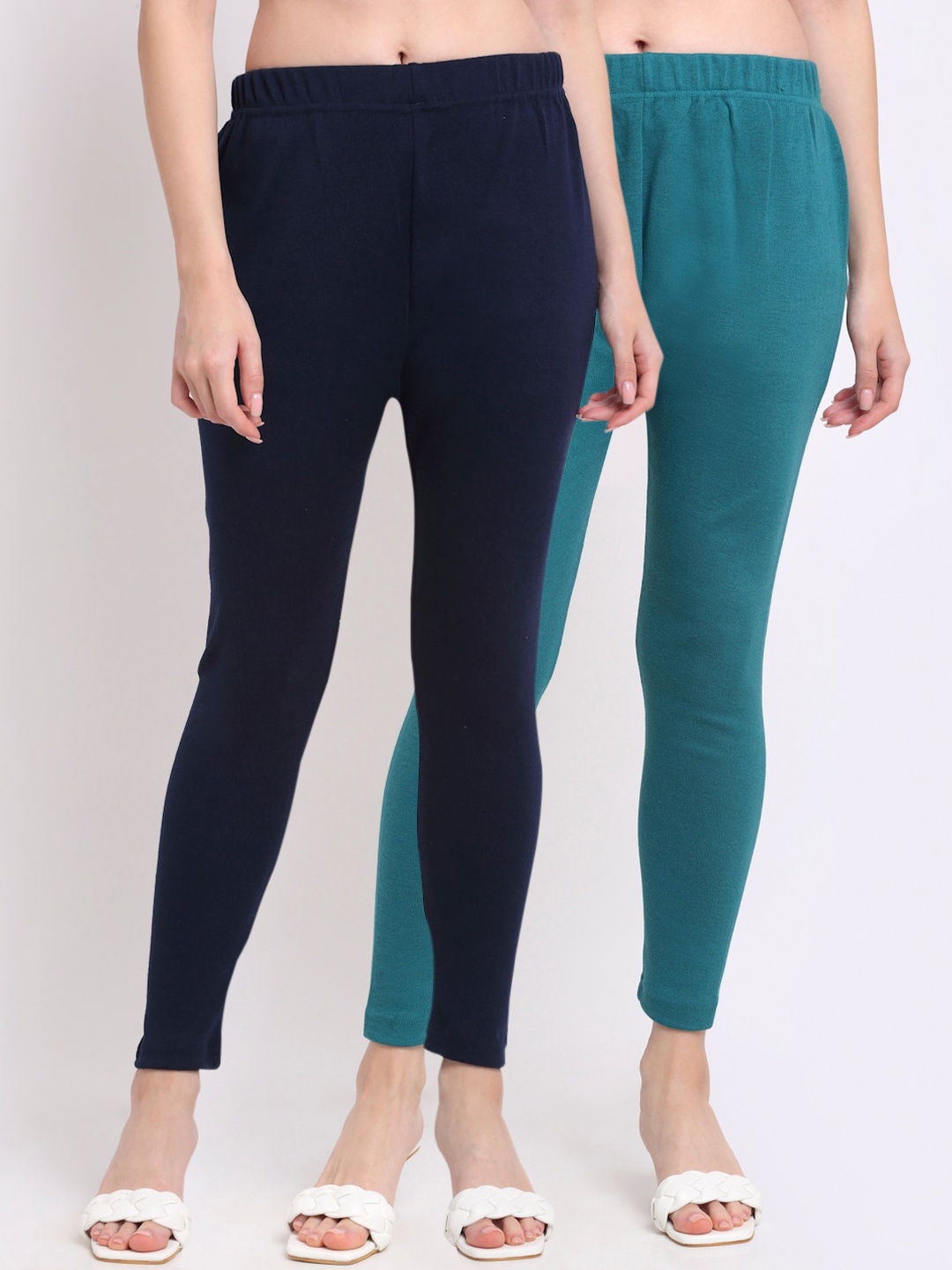 

TAG 7 Women Pack Of 2 Solid Ankle-Length Leggings, Turquoise blue
