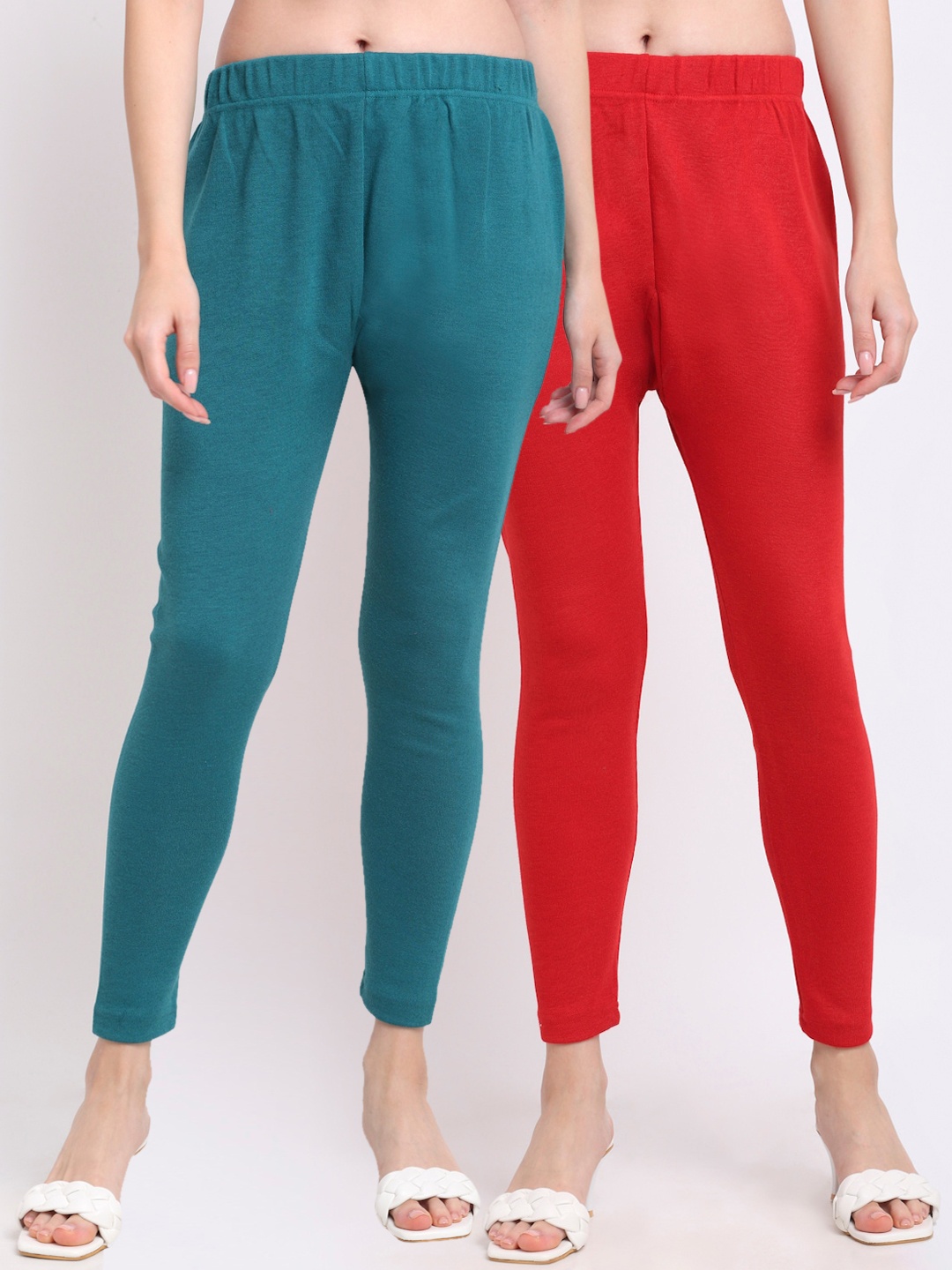 

TAG 7 Women Pack Of 2 Solid Ankle-Length Leggings, Red