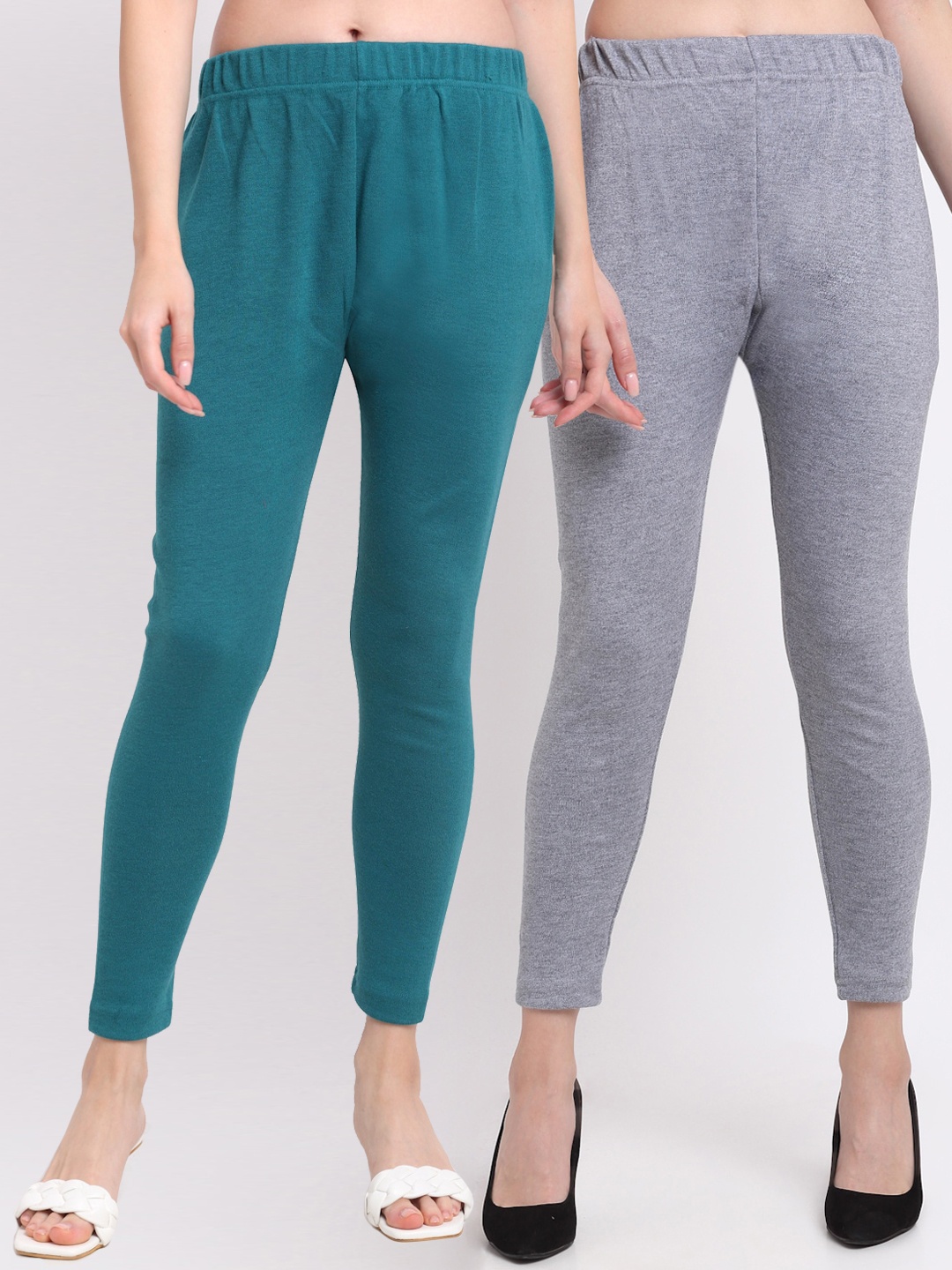 

TAG 7 Women Pack Of 2 Solid Woollen Ankle Length Leggings, Turquoise blue