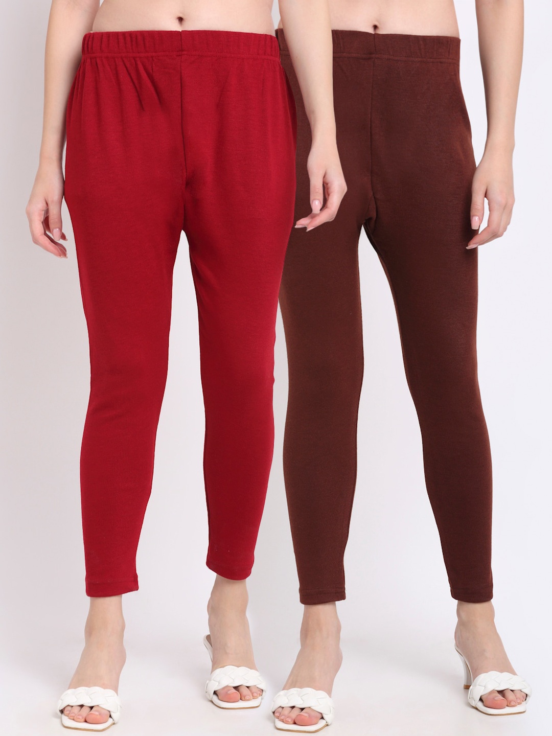 

TAG 7 Women Pack Of 2 Solid Ankle-Length Leggings, Maroon