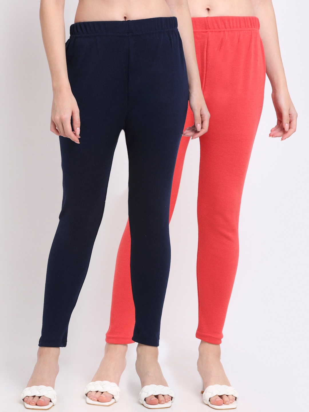 

TAG 7 Women Pack Of 2 Solid Ankle-Length Leggings, Peach