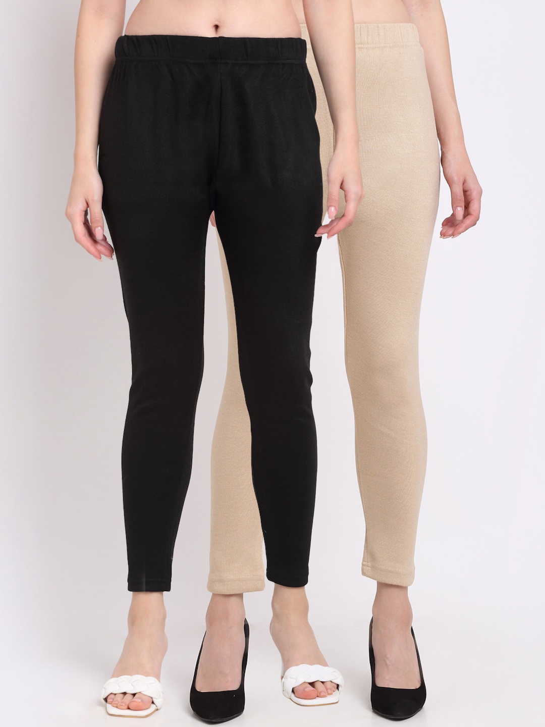 

TAG 7 Women Pack Of 2 Solid Ankle Length Leggings, Black