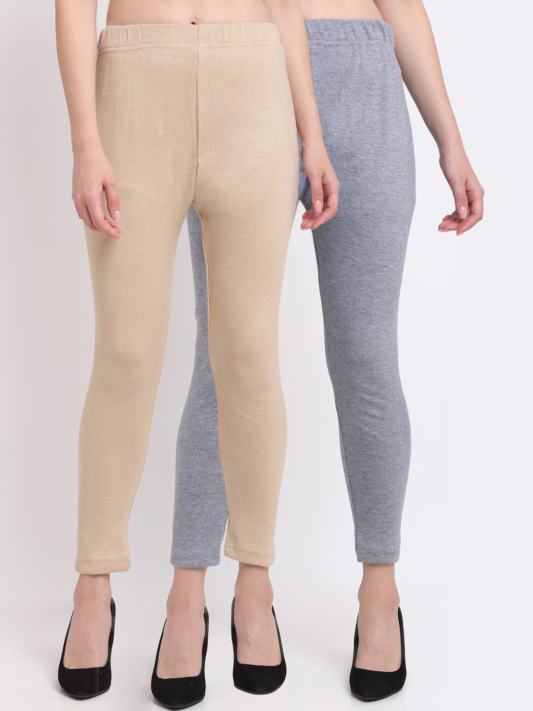 

TAG 7 Women Pack Of 2 Solid Ankle-Length Leggings, Beige