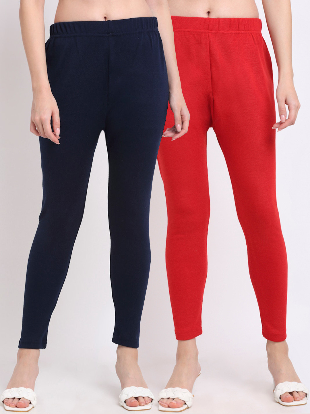 

TAG 7 Women Set Of 2 Solid Ankle-Length Leggings, Red