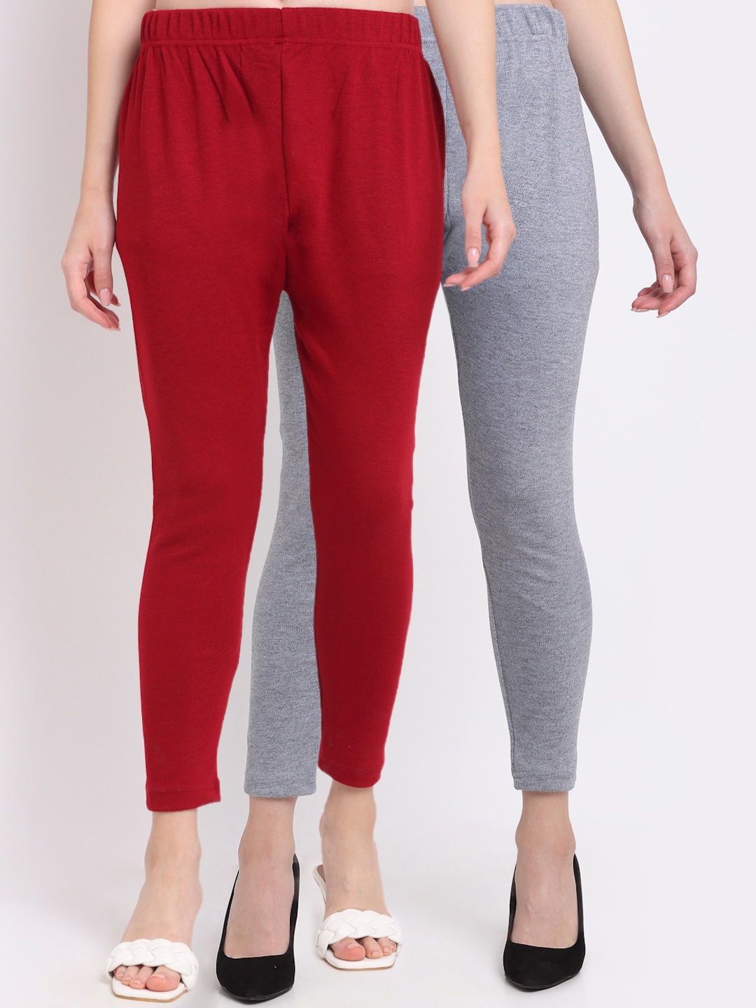 

TAG 7 Women Pack Of 2 Solid Ankle-Length Leggings, Maroon