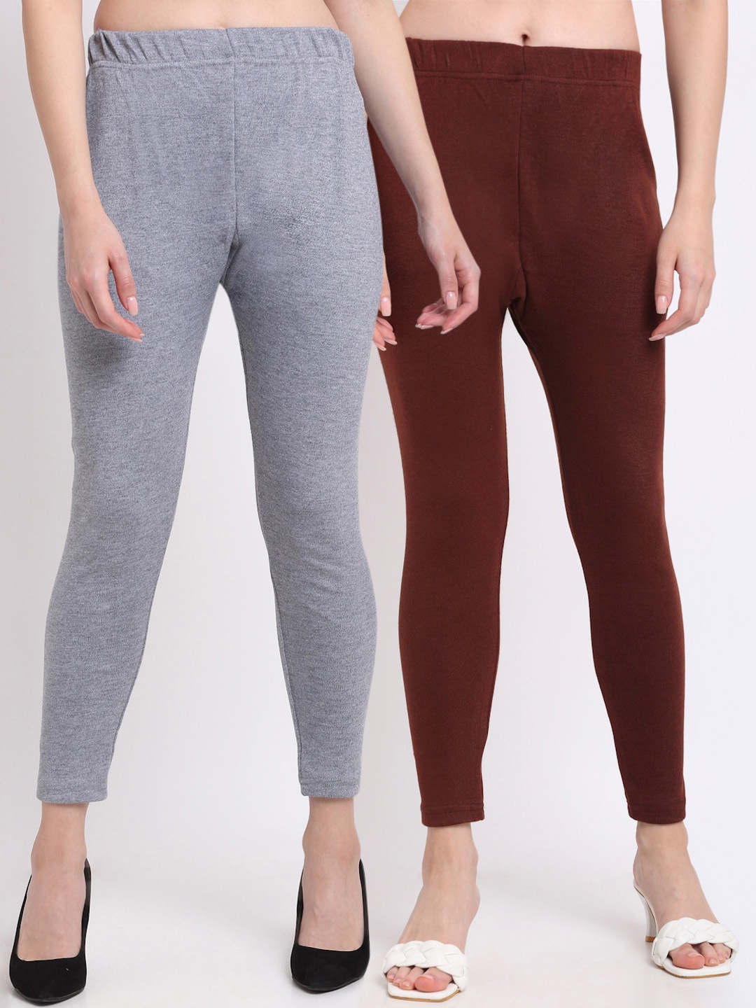 

TAG 7 Women Pack Of 2 Solid Ankle-Length Leggings, Brown