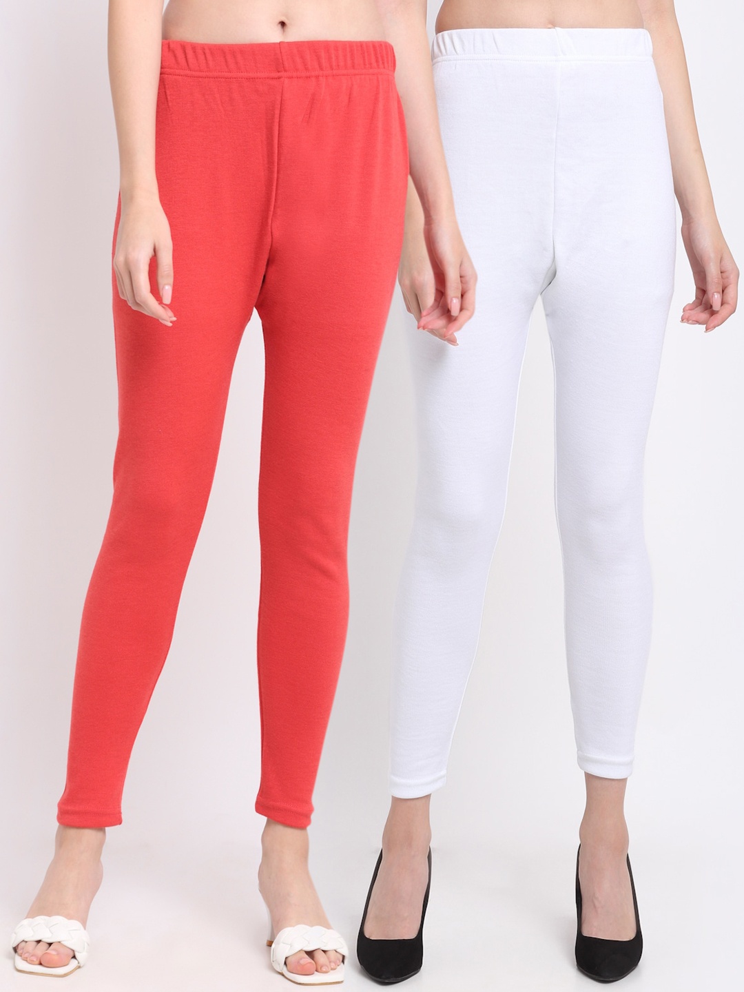 

TAG 7 Women Pack Of 2 Solid Ankle-Length Leggings, Peach
