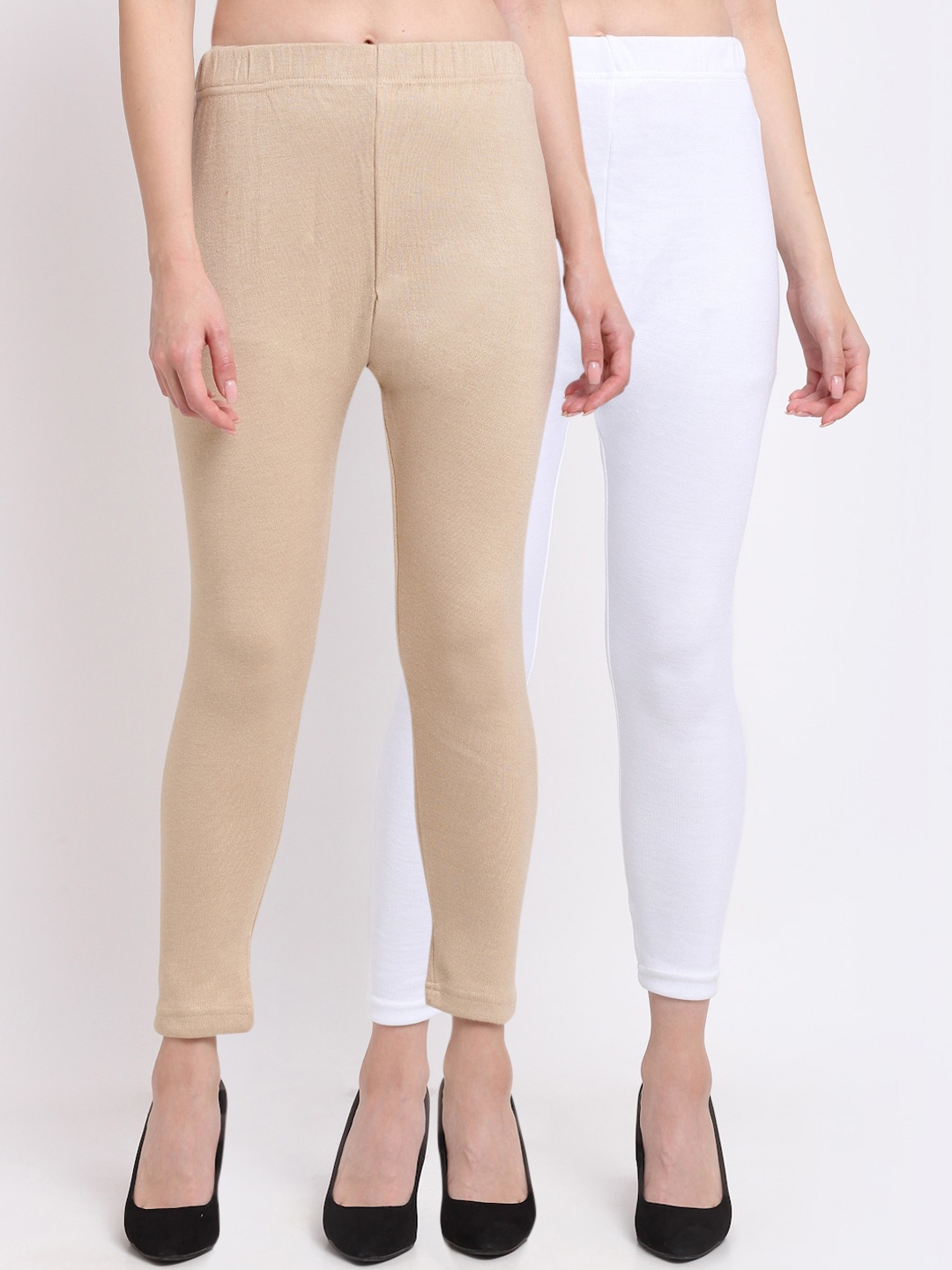 

TAG 7 Women Pack Of 2 Solid Ankle-Length Leggings, Beige