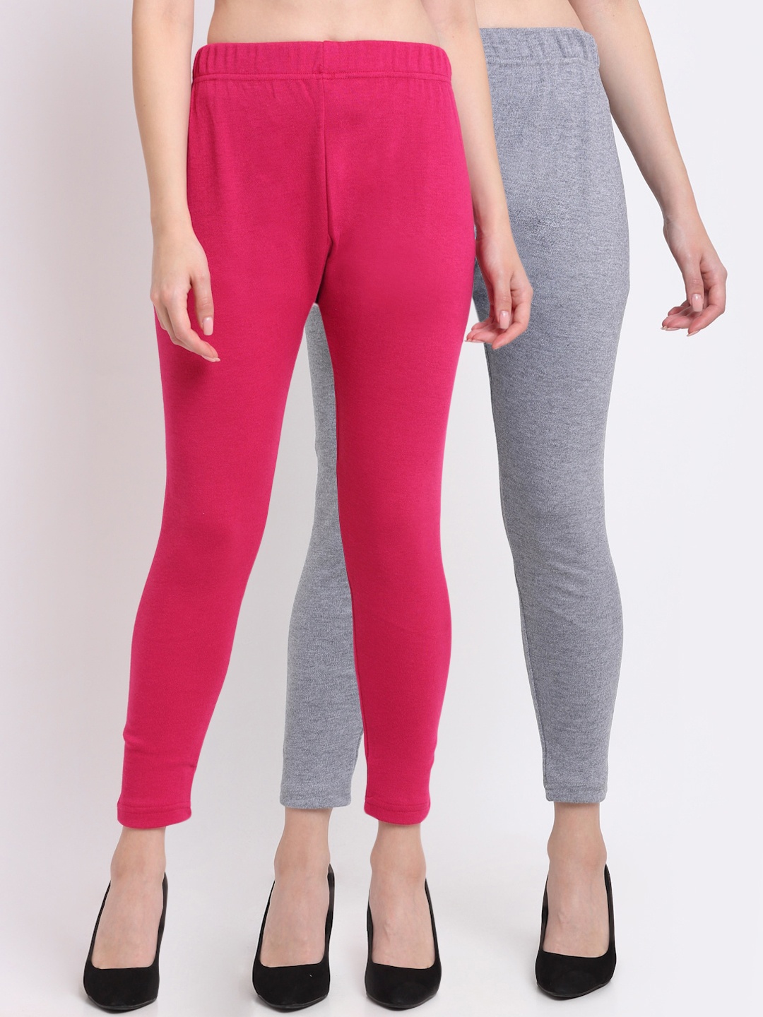 

TAG 7 Women Pack Of 2 Solid Ankle Length Leggings, Pink