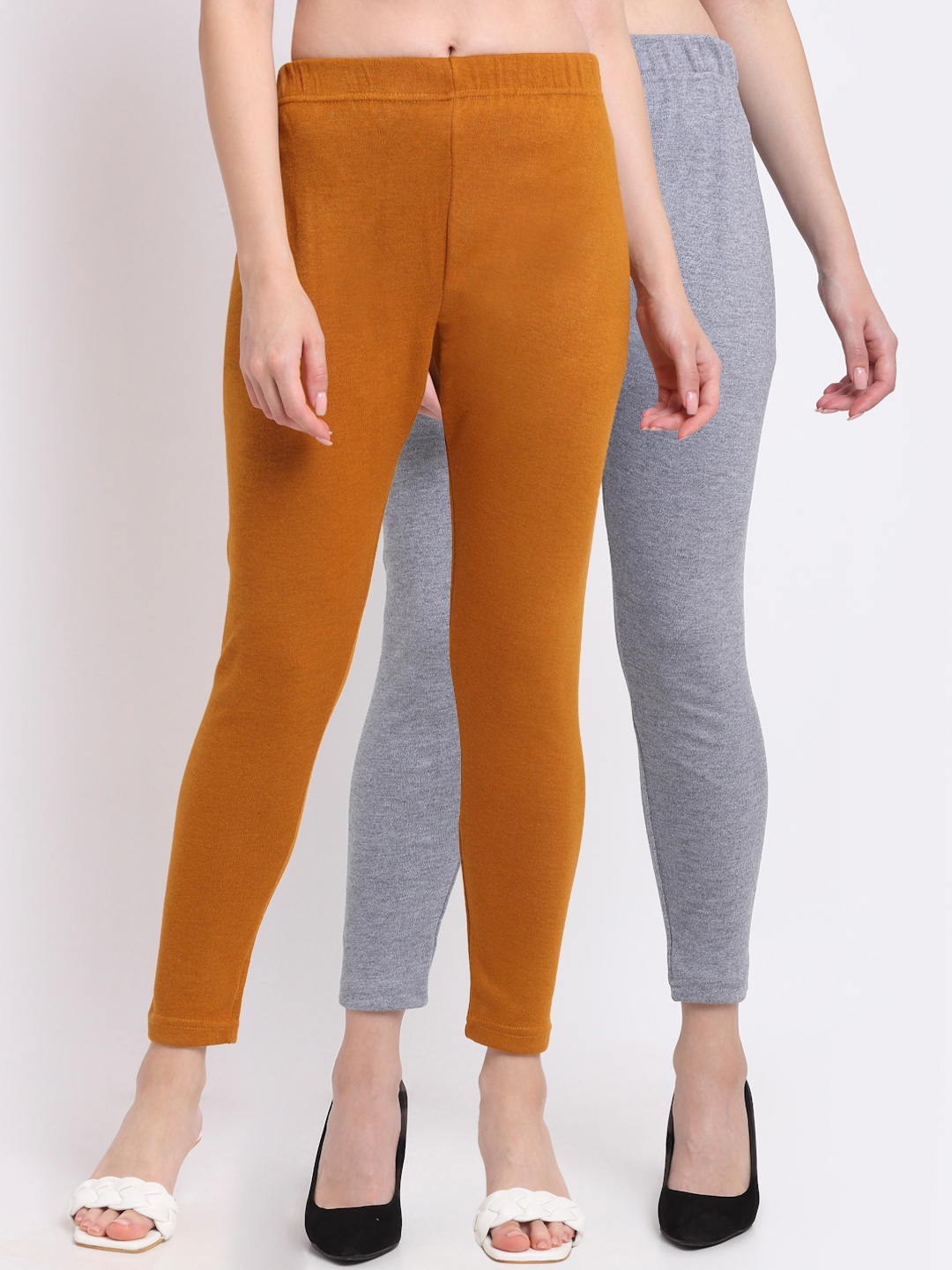 

TAG 7 Women Set Of 2 Solid Ankle-Length Leggings, Mustard