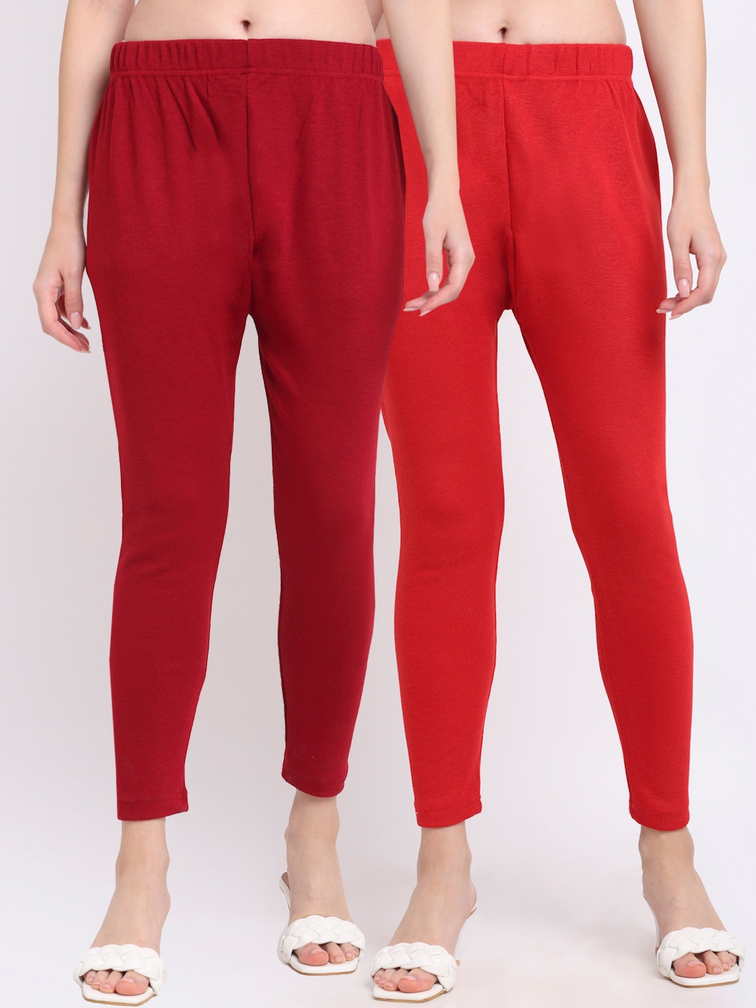 

TAG 7 Women Maroon & Red Set Of 2 Woolen Leggings