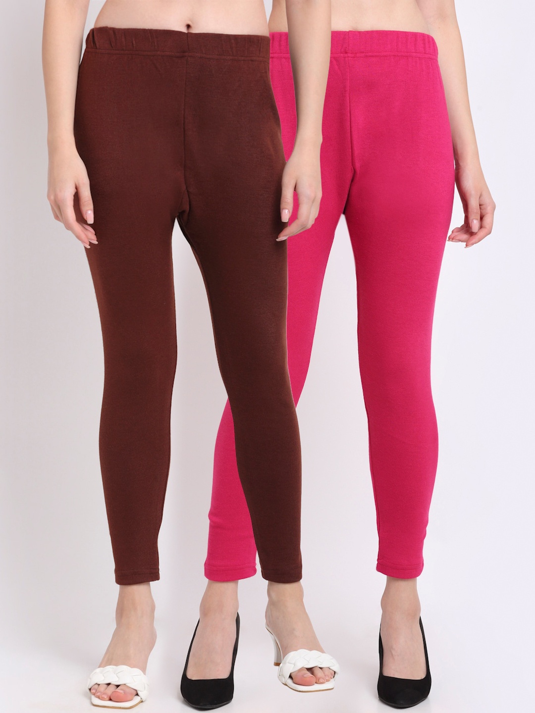 

TAG 7 Women Pack Of 2 Solid Ankle-Length Leggings, Brown